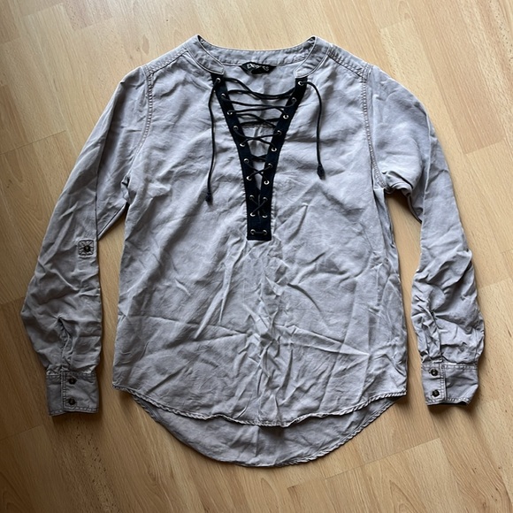 Express Lace-up Long Sleeve Top - Grey - Picture 2 of 8